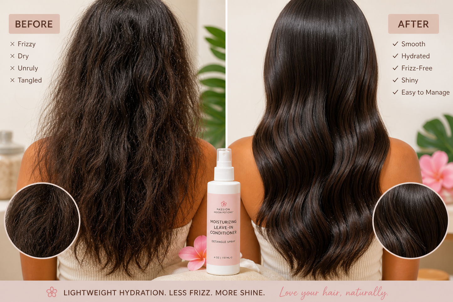 Moisturizing Leave-In Conditioner Spray – Detangler + Frizz Control for Dry Hair | Lightweight Hair Moisturizer