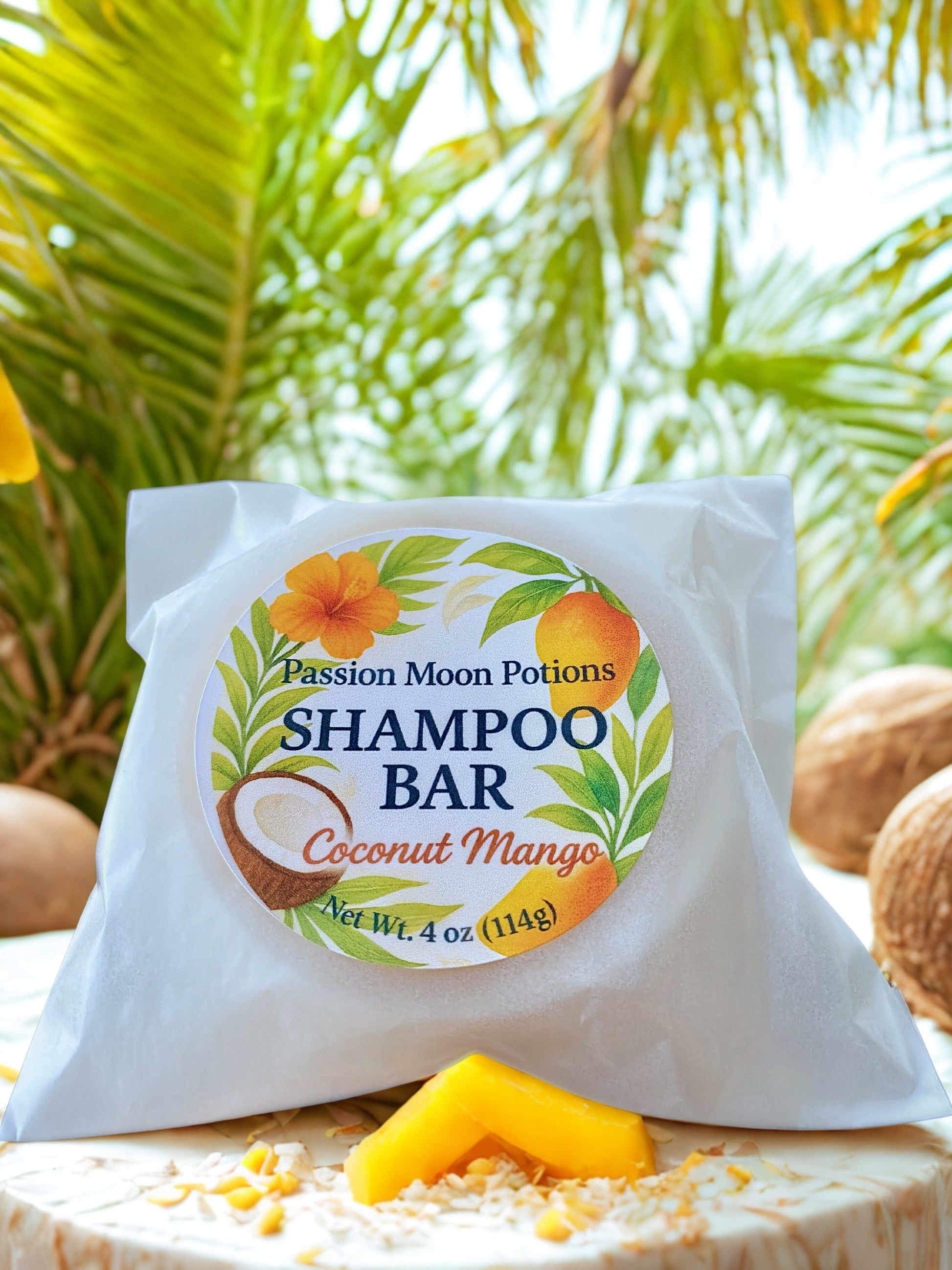 Moisturizing shampoo bar made with mango butter and olive oil for dry hair