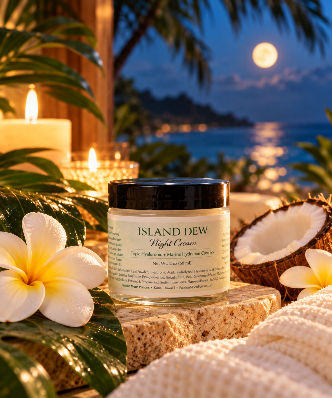 Island Dew Night Cream – Hydrating Overnight Moisturizer with Hyaluronic Acid, Squalane + Marine Botanicals