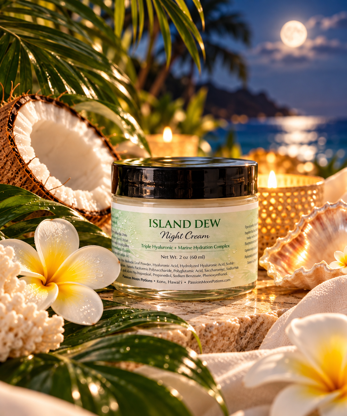 Island Dew Night Cream – Hydrating Overnight Moisturizer with Hyaluronic Acid, Squalane + Marine Botanicals
