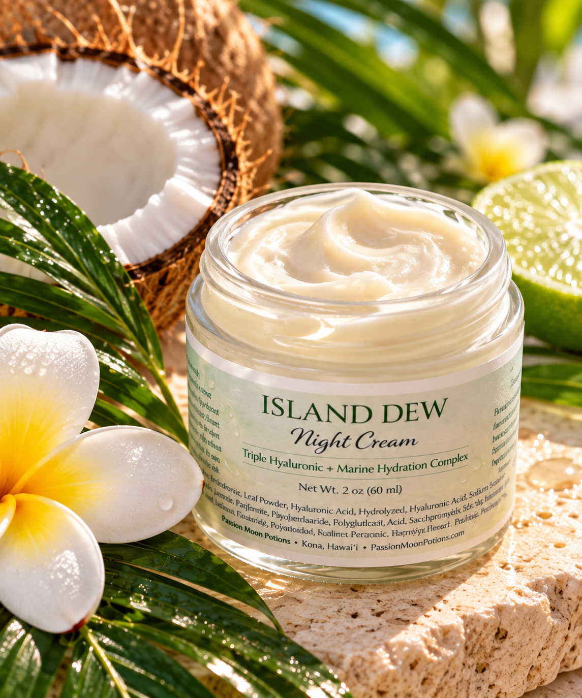 Island Dew Night Cream – Hydrating Overnight Moisturizer with Hyaluronic Acid, Squalane + Marine Botanicals