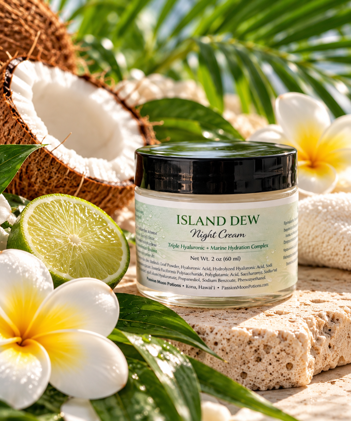 Island Dew Night Cream – Hydrating Overnight Moisturizer with Hyaluronic Acid, Squalane + Marine Botanicals
